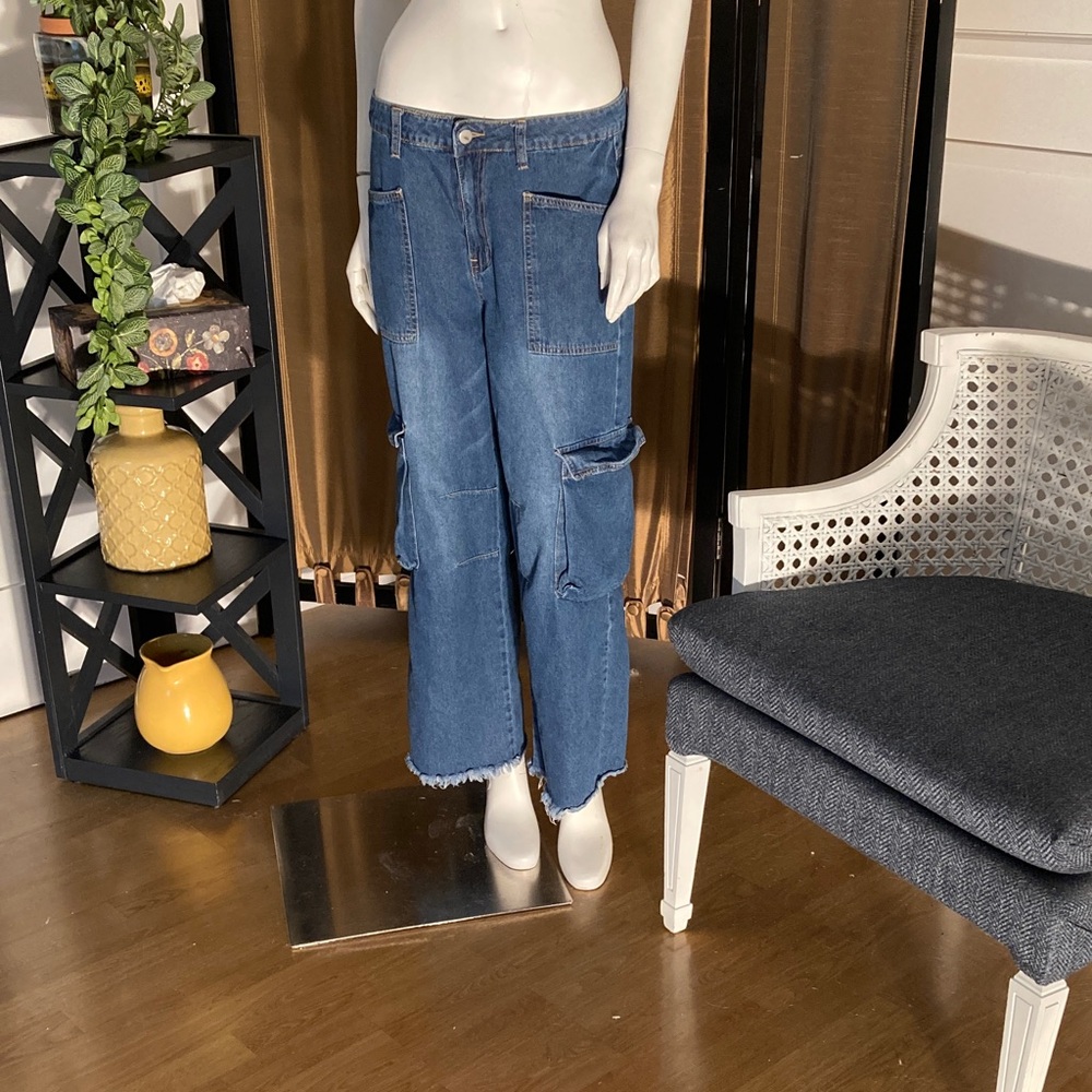 Casual Blue Cargo Jeans for Women